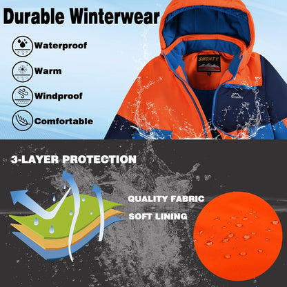 Kinder Schneeanzug für Jungen, Winter Skijacke und Hosen Set mit Kapuzenriemen, winddicht, wasserdicht, warmer Mantel
