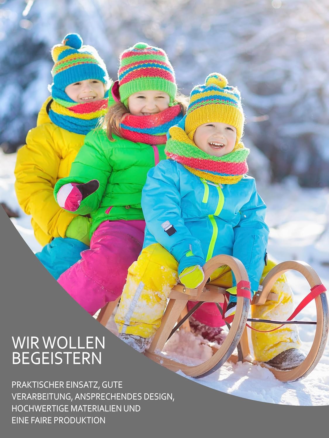 Bambiniwelt Combination Offer Wooden Sledge with Backrest and Pull Rope + Universal Winter Foot Muff (108 cm), Also Suitable for Baby Seat, Pushchair, Buggy, Made from Wool Uni