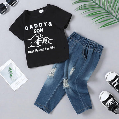 SOLOYEE Baby Boys Outfits Clothing Sets Toddler Clothing Boy 1-5 Years Letter Pattern Long Sleeves with Hood Sweatshirt and Baby Jeans Boy 2-Piece Set