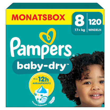 Pampers Baby-Dry Size 3, 222 Nappies, 6 kg - 10 kg, Up to 100% Leak Protection & Comfort All Night