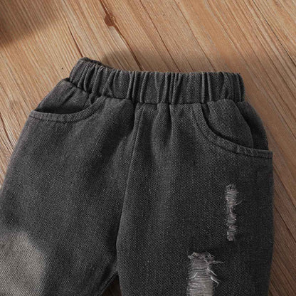 LUVCES Toddler Baby Boys Clothing Cute Animal Print Long Sleeve Sweatshirt Tops and Jeans Set Autumn Winter Baby Boy Jeans Casual 2-Piece Outfit