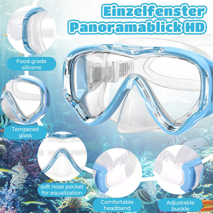 NLMWTI Children's Snorkel Set with 180° Panorama HD Vision, Anti-Fog & Anti-Leakage, Durable Safety Glass, Adjustable Side Straps