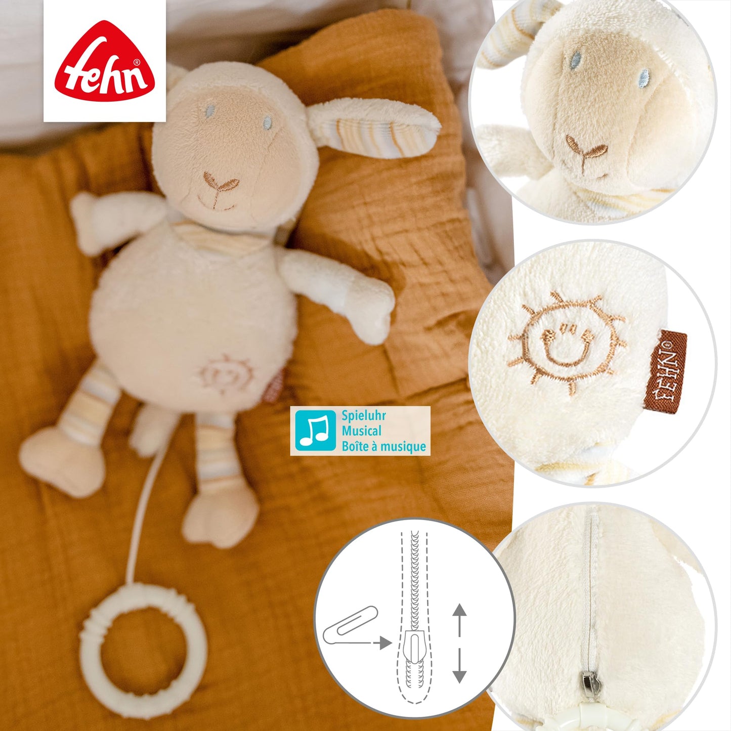 Fehn Mini-Spieluhr Otter – Kuscheltier & Einschlafhilfe: Aufzieh-Spieluhr mit sanfter Melodie Brahms Wiegenlied beruhigt in jeder Situation – für Babys und Kleinkinder ab 0+ Monaten