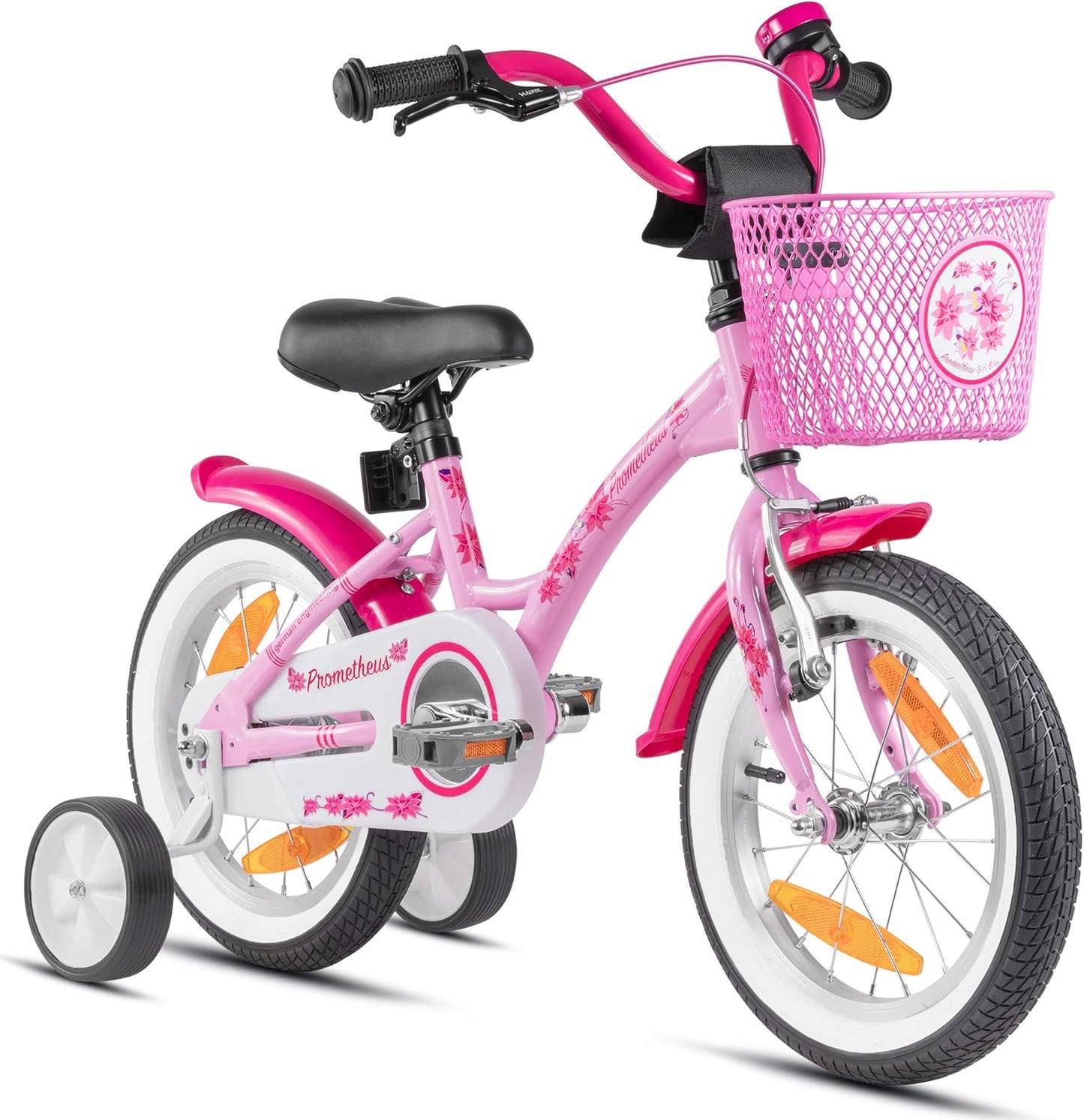 PROMETHEUS BICYCLES Kinderfahrrad ab 4 Jahren - Mädchenfahrrad 14 Zoll Kinder Fahrrad Mädchen Fahrrad Kinder mit Stützräder Rücktrittbremse in Rosa - Meloni2