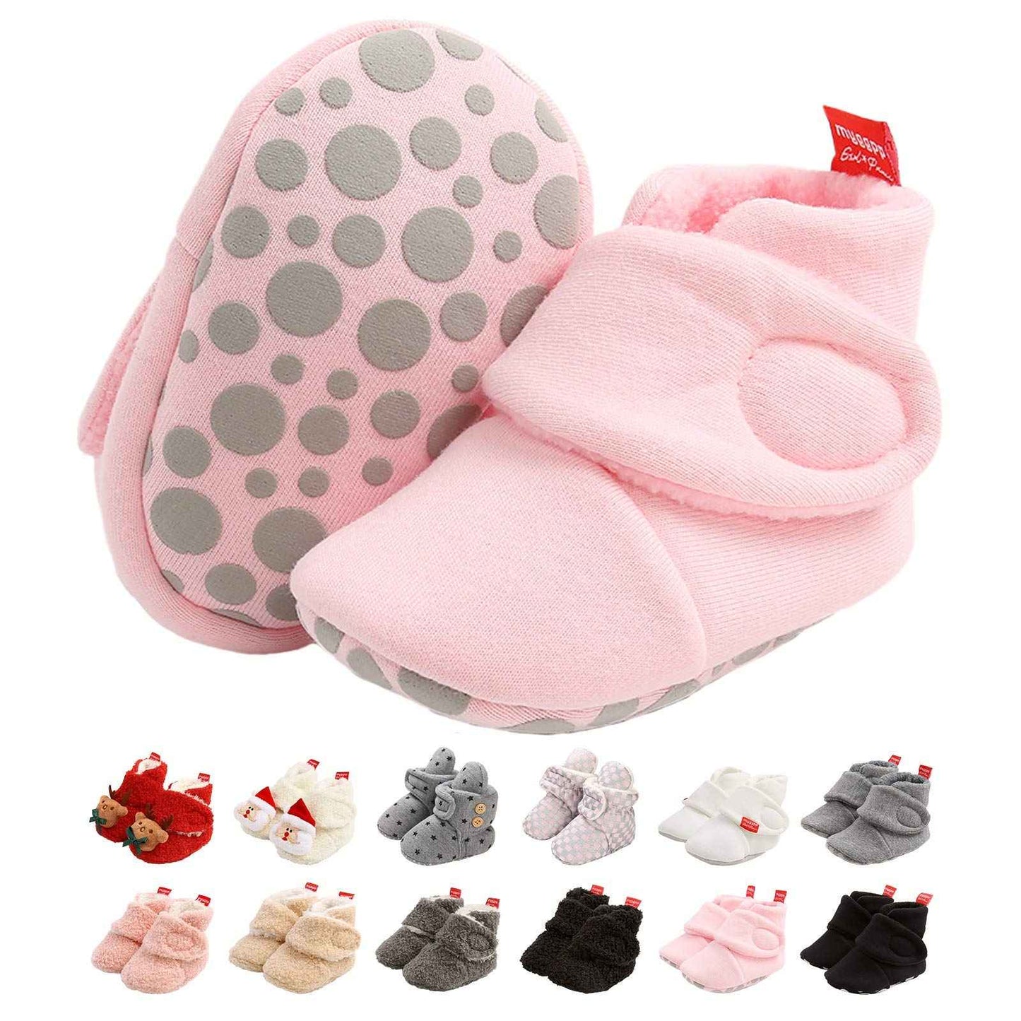 Edoton Infant Boys Girls Warm Slippers Winter White Cute Soft Cotton Unisex Non-Slip Baby Shoes for Christmas First Birthday Gift.