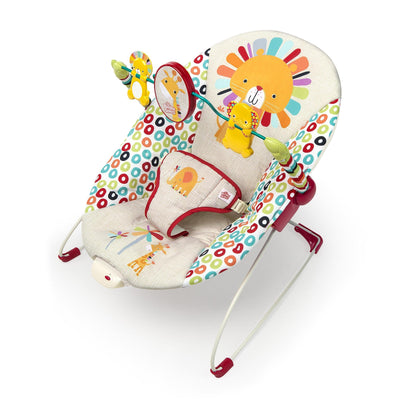 Bright Starts, Babywippe Babyschaukel Safari Fun mit Beruhigenden Vibrationen, Spielbogen mit 2 Spielzeugen, 3-Punkte-Gurt Sitz, Maschinenwaschbares Sitzpolster, ab der Geburt bis 9kg