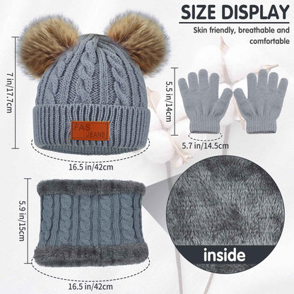 Kinder Wintermütze Schal Handschuhe Set - Strickmütze Beanie Hut für Mädchen Jungen 3-8 Jahre - Warme Winter Bekleidung