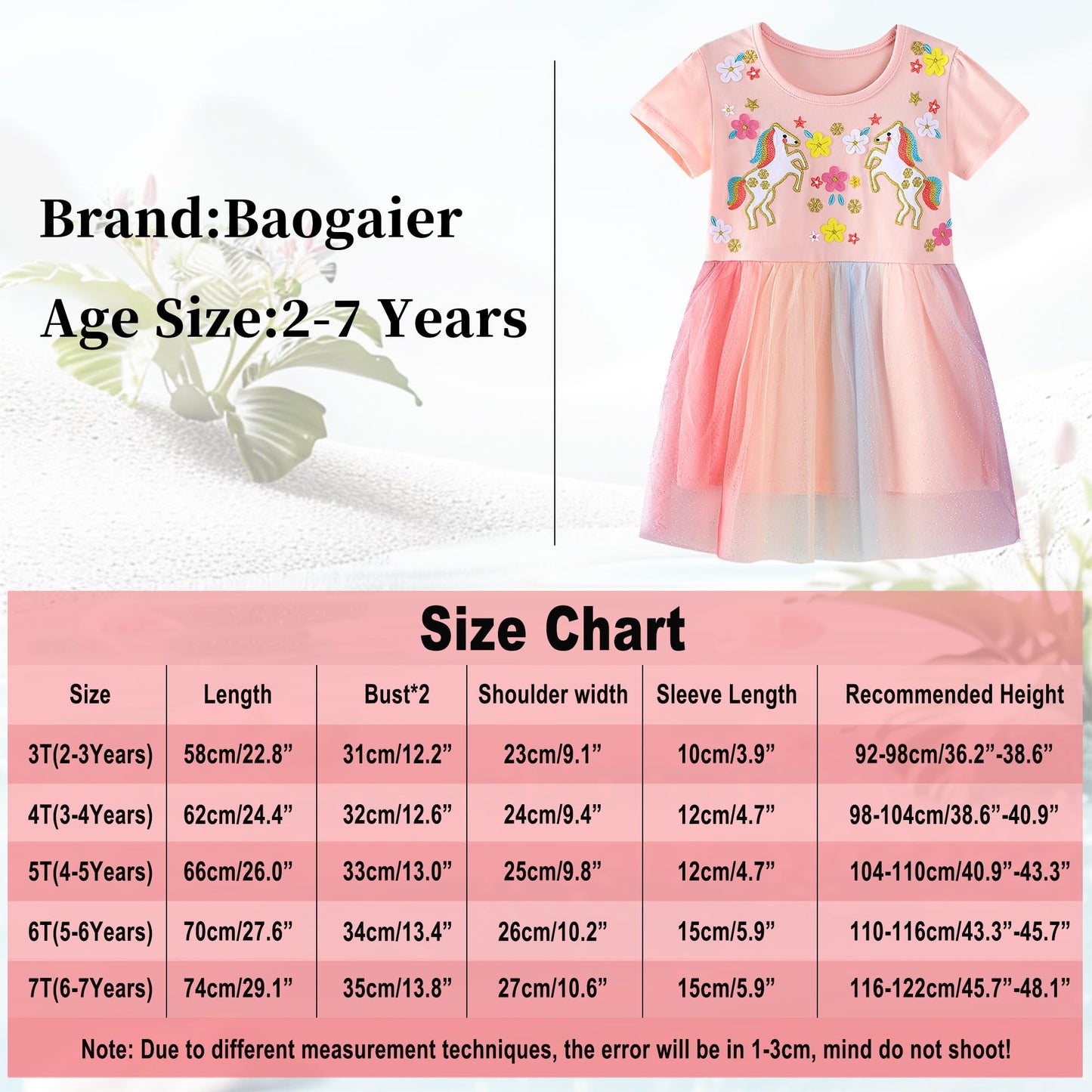 Baogaier Kleid Mädchen Pailletten Tüll Kleider Baumwolle Sommerkleid Sommer Frühling T-Shirt Tüllkleid Kinderkleid Gr. 92-122
