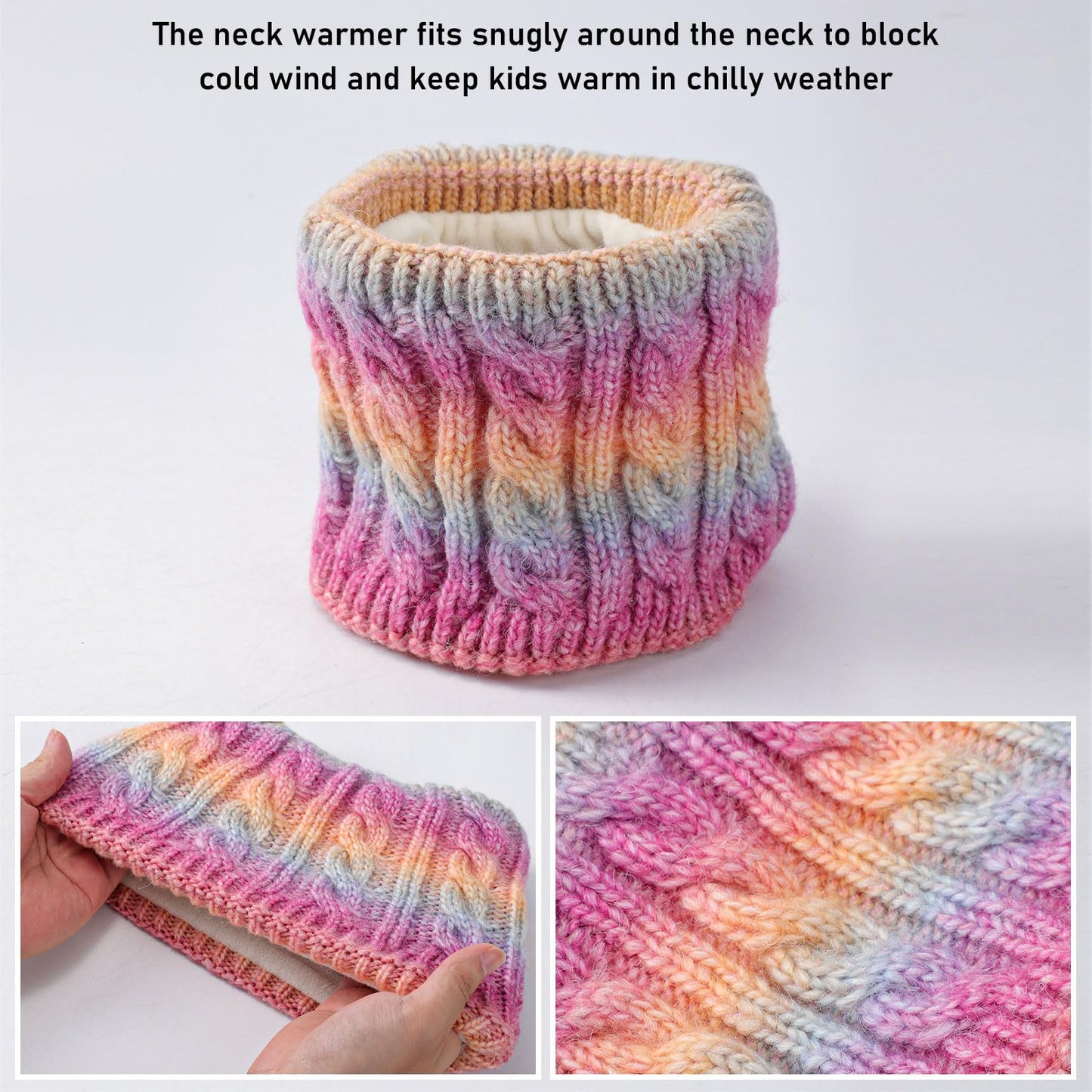 Children's Hat Scarf Gloves Set - 3-in-1 Winter Knitted Hat Scarf and Gloves Set for Children with Pom Pom Beanie, Neck Warmer & Mittens for Boys Girls Age 3-10 Years