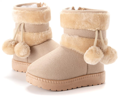 Children's Warm Lined Snow Boots, Girls' Winter Shoes, Baby Non-Slip Boots, Toddler Shoes, Soft Soles, Slip-On Boots