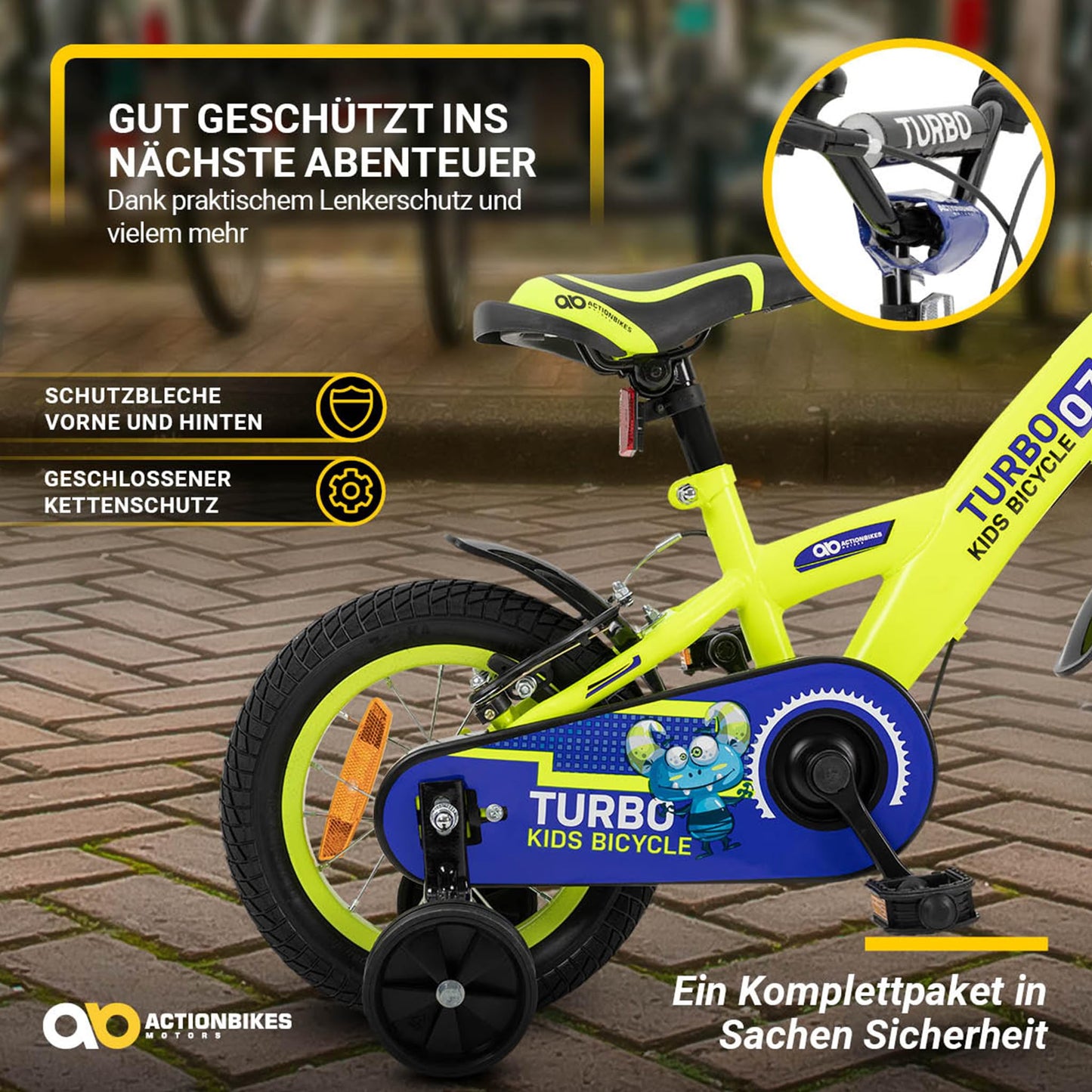 Actionbikes Kinderfahrrad Turbo | 12 16 Zoll - V-Brake Bremsen - Fahrrad für Kinder von 2-7 Jahren - Schutzblech v. / h - Kinder Fahrrad für Mädchen & Jungen - Fahrräder - Bicycle - Kinderrad - Bike - Meloni2