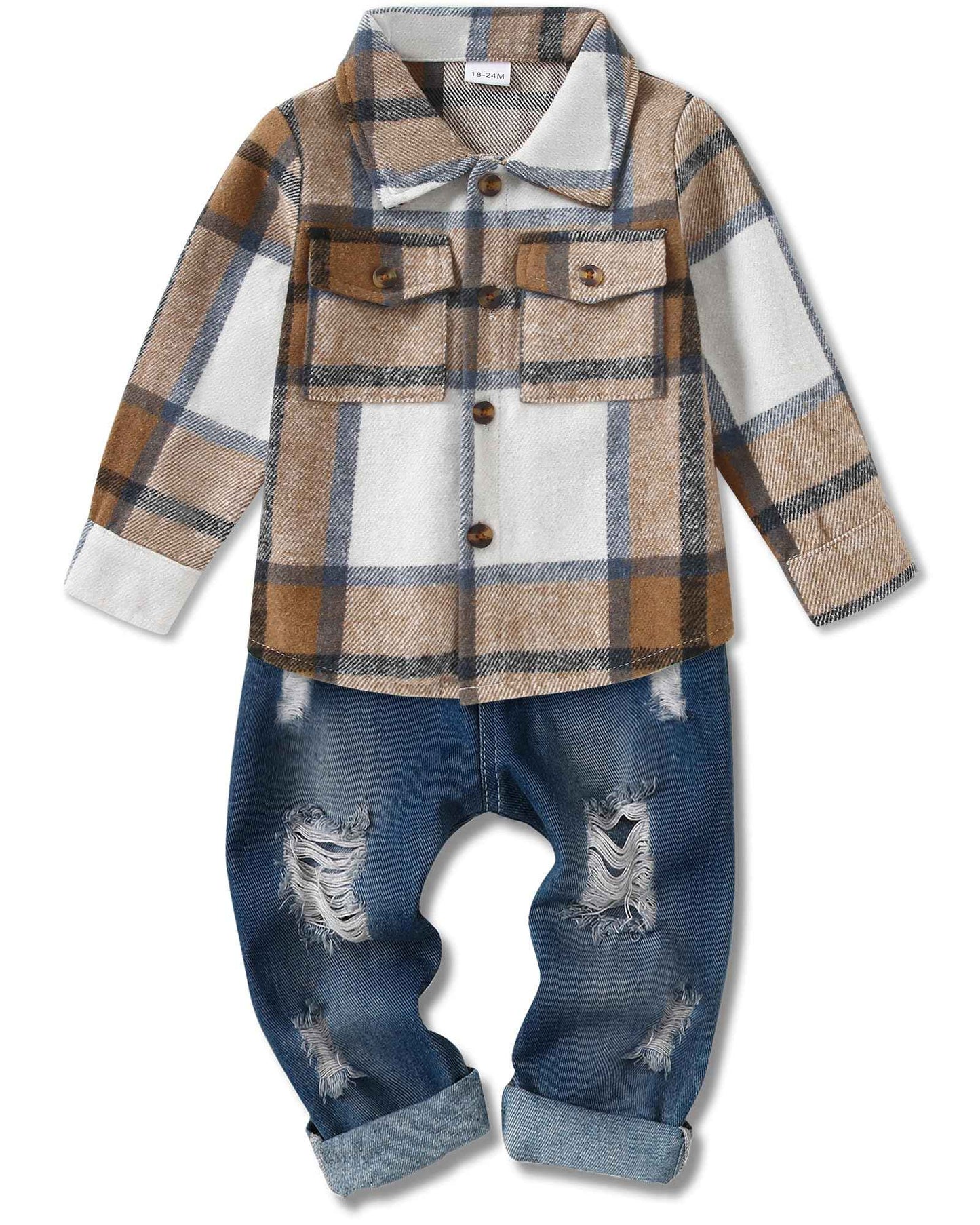 Lufebut Baby Clothing Boys 12 Months - 4 Years Winter Baby Clothing Outfit Set Long Sleeve Checked Top + Trousers Clothing Sets for Children Boys