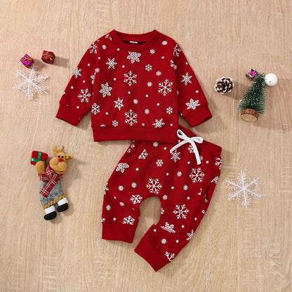 Baby Boys Girls Outfit Snow Sweatshirt + Trousers Two Piece Set Christmas New Year Baby Newborn Clothing