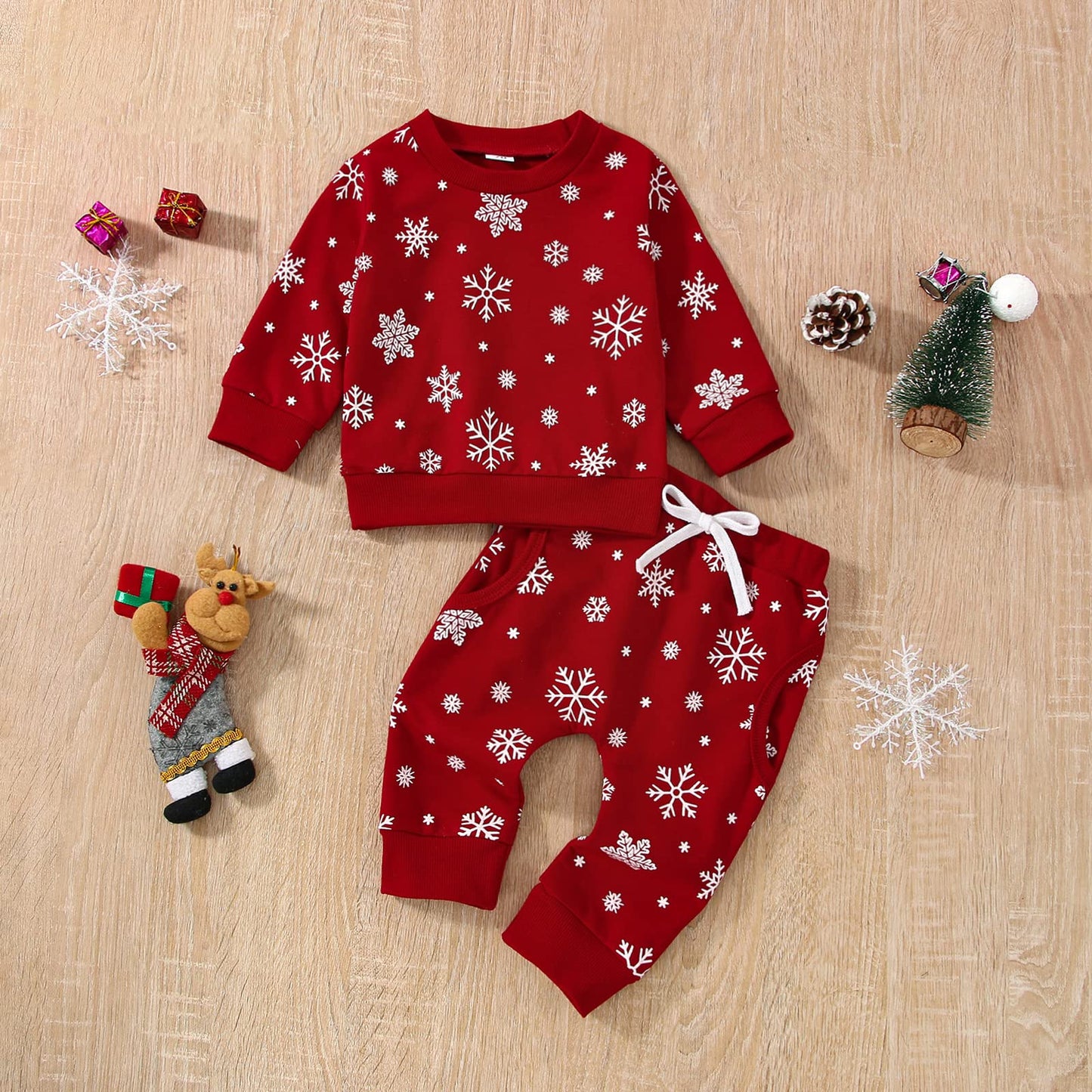 Baby Boys Girls Outfit Snow Sweatshirt + Trousers Two Piece Set Christmas New Year Baby Newborn Clothing