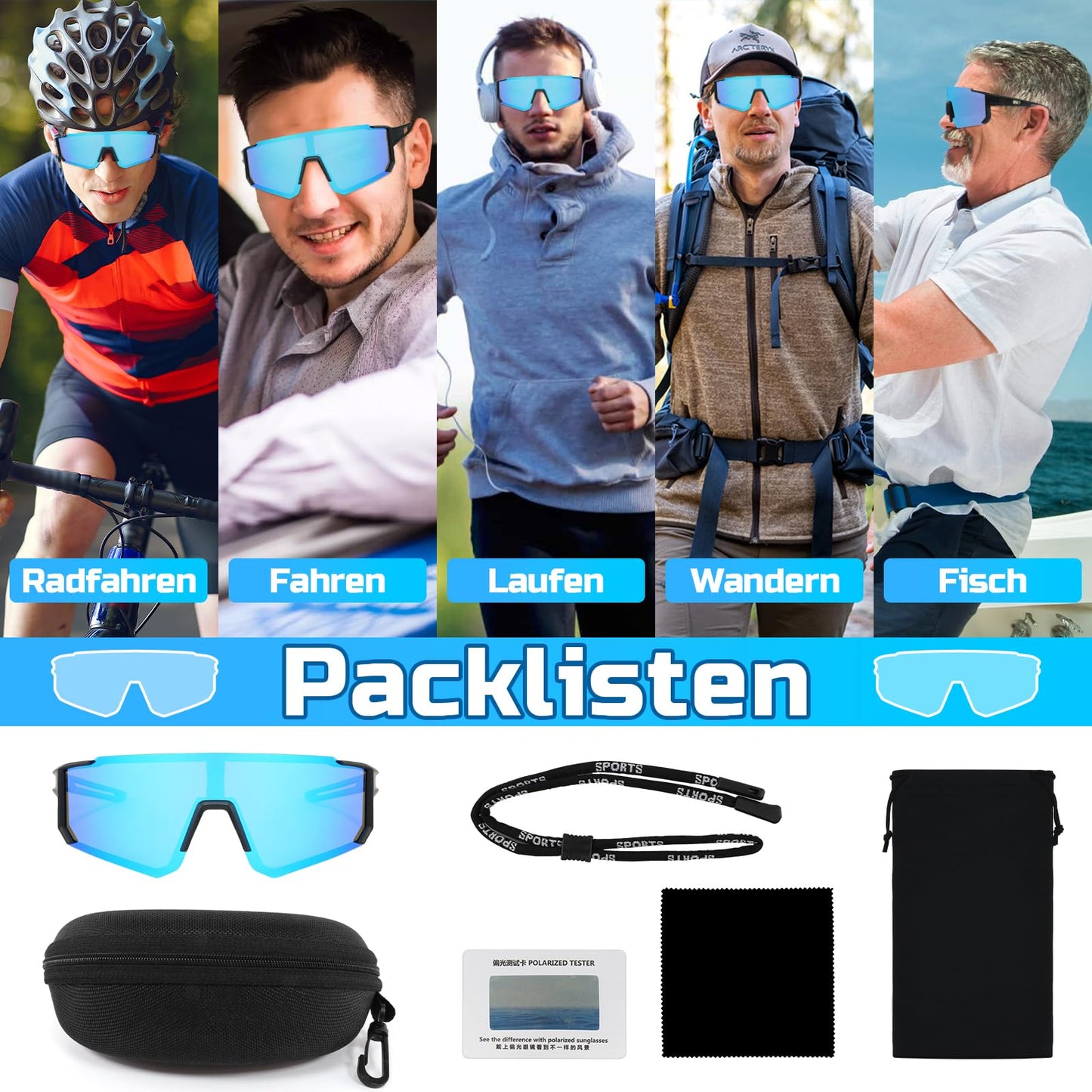 Rosedreamer Schnelle Brille Sport Sonnenbrille Herren Damen Polarisierte Sonnenbrille Fahrradbrille Laufbrille für MTB Rennrad Radfahren Biking Ski FahrradLaufen mit UV400 Schutzbrille