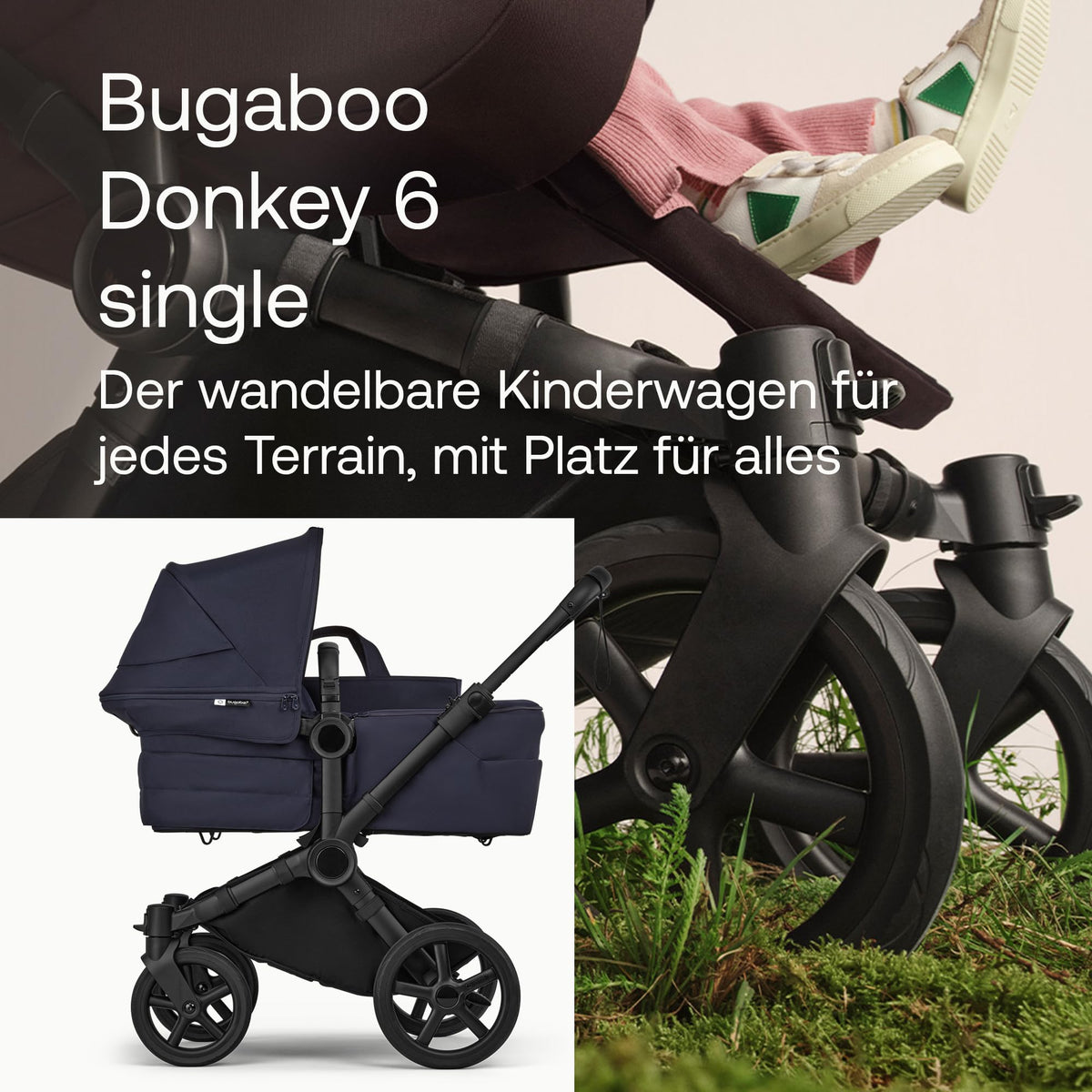 Bugaboo Donkey 6 Single, 2-in-1-Kinderwagen, für Neugeborene & Kleinkinder | umbaubar zum Doppel- und Zwillingskinderwagen, doppelter Stauraum und komfortable Einhand-Lenkung, Heritage Black Meloni2