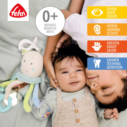 Fehn Activity-Spieltier Teddy – Baby Motorikspielzeug für Kinderwagen, Kinderbett und Babyschale zum Beißen, Greifen und Geräusche erzeugen – Beißring Spielzeug für Babys und Kinder ab 0+ Monaten