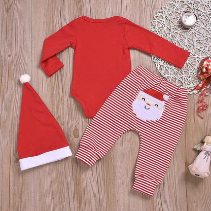 DaceStar Baby Christmas Outfit Boy Girl My First Christmas Outfit Baby Christmas Outfit Christmas Baby Clothing Newborn Set Christmas Clothes Santa Romper + Trousers + Hat 0-18 Months