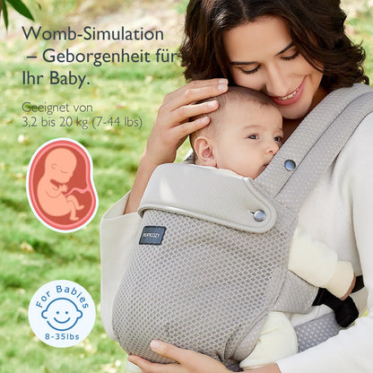 Momcozy Babytrage aus 100% Baumwolle – Baby Carrier für Kleinkind (3-24 Monate, 3,2-20 kg) · Ergonomische M-Position · X-Rücken · Taillengurt 64-127cm, Khaki