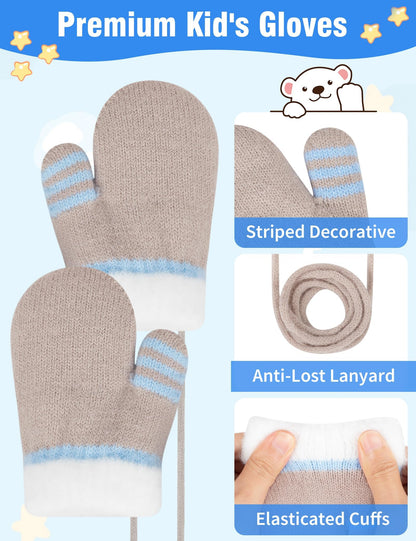 Becellen Fäustlinge Infant, Warme Verdicken Kleinkind Winterhandschuhe mit Schlüsselband Niedliche Anti Kratz Baby Strickhandschuhe für 0-3 Jahre Jungen Mädchen