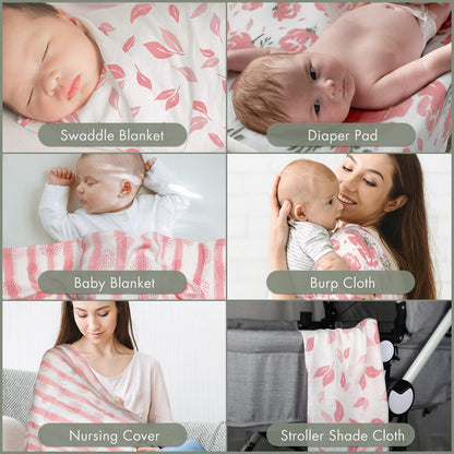 GLLQUEN Musselintücher für Babys, 6 Stück Spucktücher aus Baumwolle 70 cm x 70 cm, saugfähig und atmungsaktiv und ideal zum Reinigen, Abwischen und Abdecken von Neugeborenen