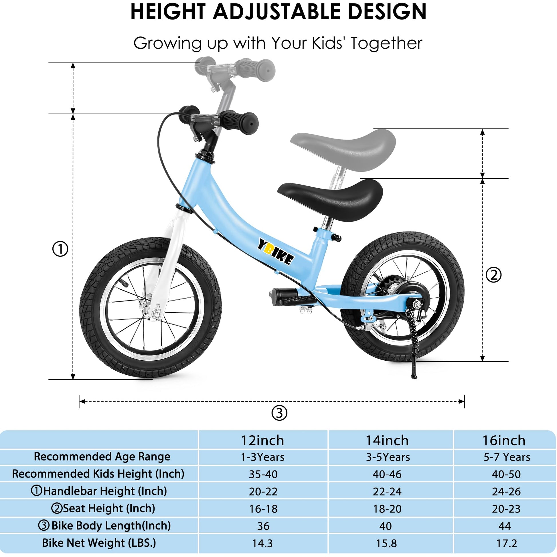 YBIKE 2 in 1 Laufrad, Kinderlaufrad und Kinderfahrrad Dual-Use-Funktion, geeignet für Kinder im Alter von 1-7, 12,14,16 Zoll mit Bremse, Pedal, Trainingstheorie - Meloni2