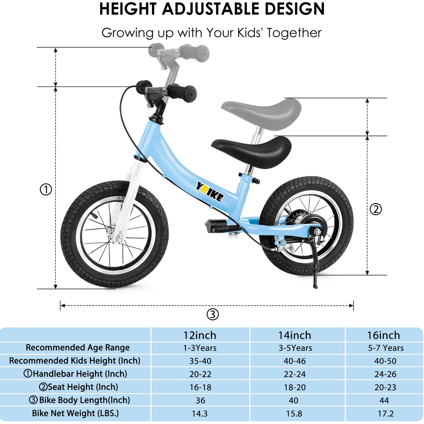 YBIKE 2 in 1 Laufrad, Kinderlaufrad und Kinderfahrrad Dual-Use-Funktion, geeignet für Kinder im Alter von 1-7, 12,14,16 Zoll mit Bremse, Pedal, Trainingstheorie