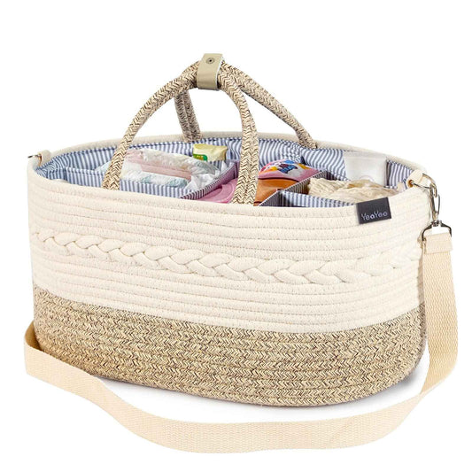 Baby Nappy Caddy Organiser, Multifunctional Storage Box for Nappies, with Interchangeable Compartments, 100% Cotton Linen, Portable Storage Basket for Nappies, Baby Shower Gift