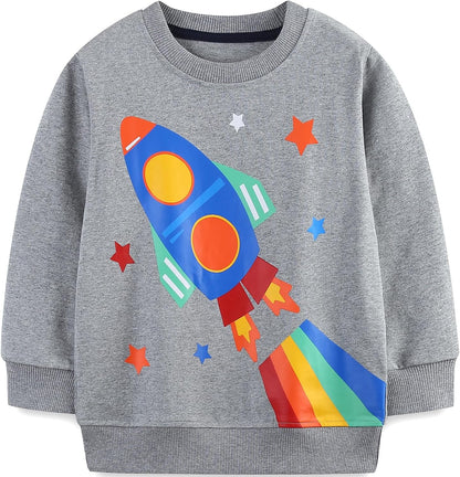 MUJOQE Jungen Sweatshirt Baumwolle Pullover Kinder Warme Langarm Shirt Activewear Tops 1-7 Jahre