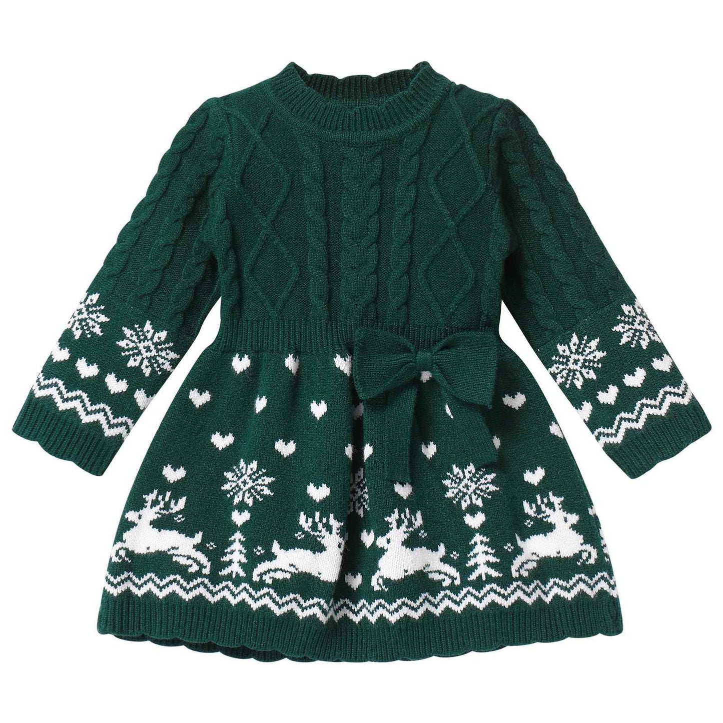 FYMNSI Baby Girls' Christmas Jumper Knitted Dress Long Sleeve Knitted Dress Warm Autumn Winter Christmas Dress Party Dress