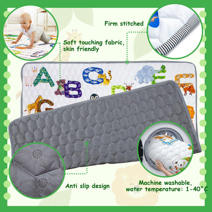 Funsland Krabbelteppich für Baby, Rutschfeste Baby Spielmatte Schadstofffrei 127x127cm, Baumwolle Tier Krabbelmatte Baby Faltbar mit Einem Höhenlineal, Kinder Spielmatte für Innen/Außen/Zaun