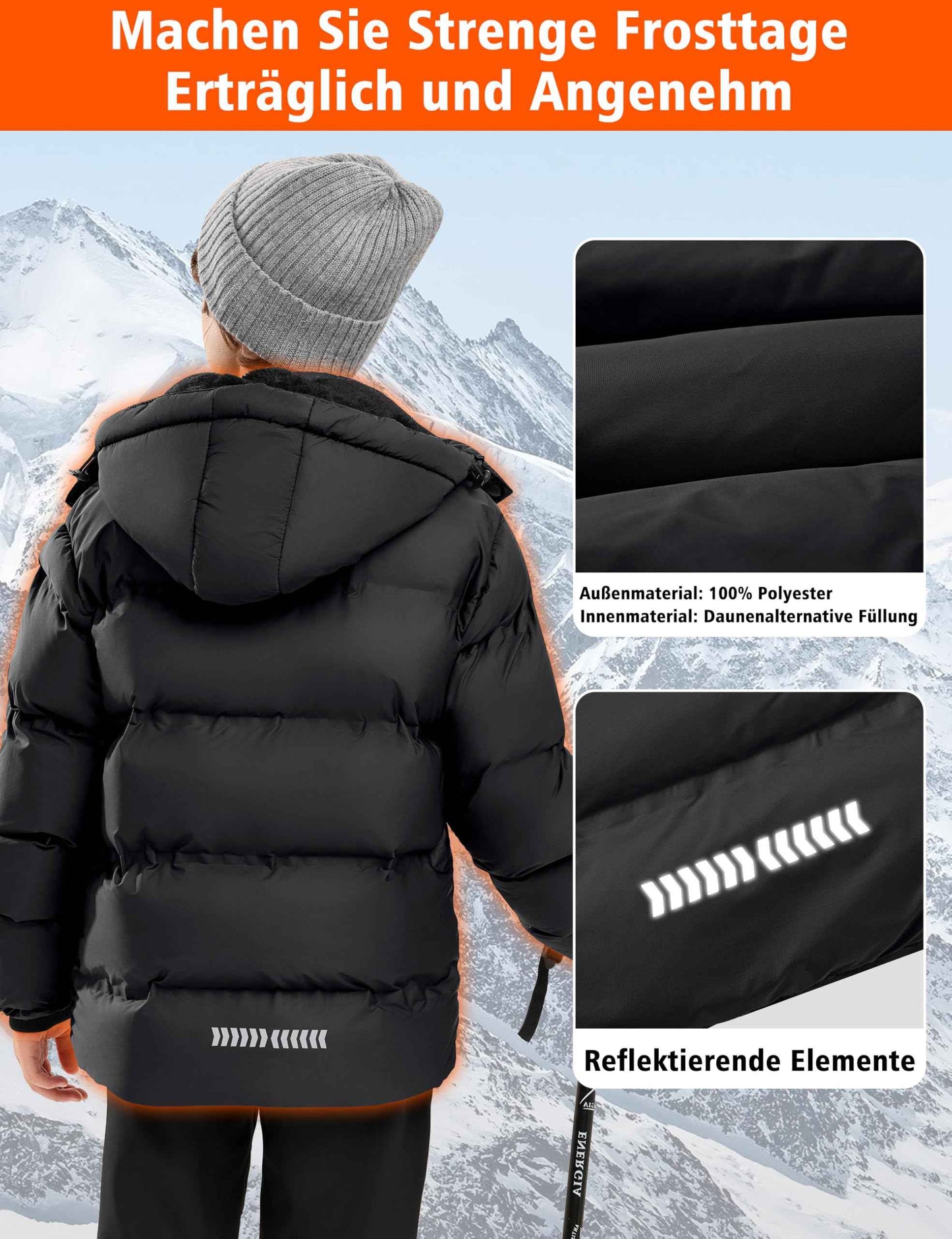 Winter Jacket Boys Girls Kids Jacket Warm Lined Puffer Jackets Children's Jackets Winter with Removable Hood Hiking Jacket