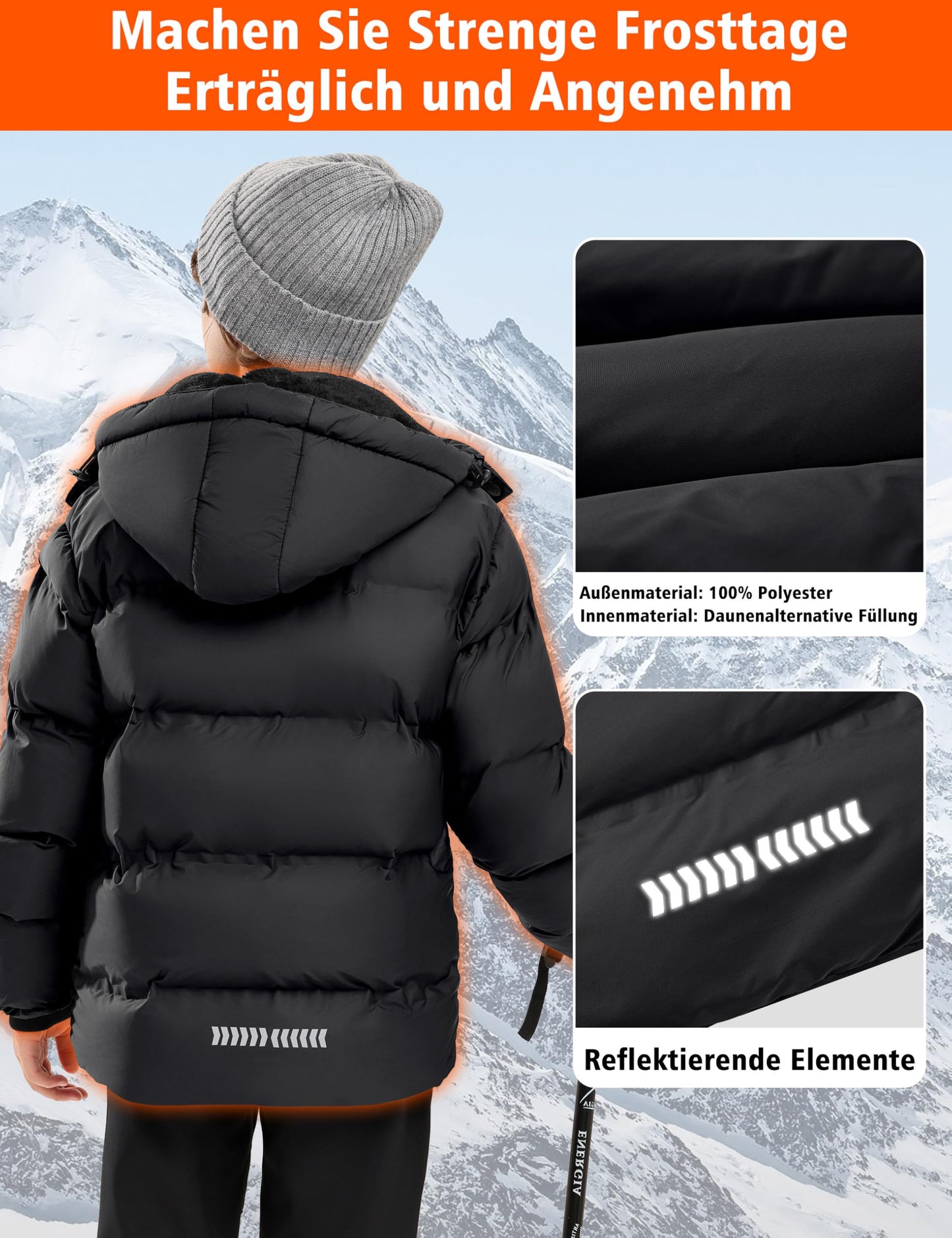 Winter Jacke Jungen Mädchen Kinder Jacke Warm Gefüttert Puffer Jacken Kinder Jacken Winter mit abnehmbarer Kapuze Wandern Jacke