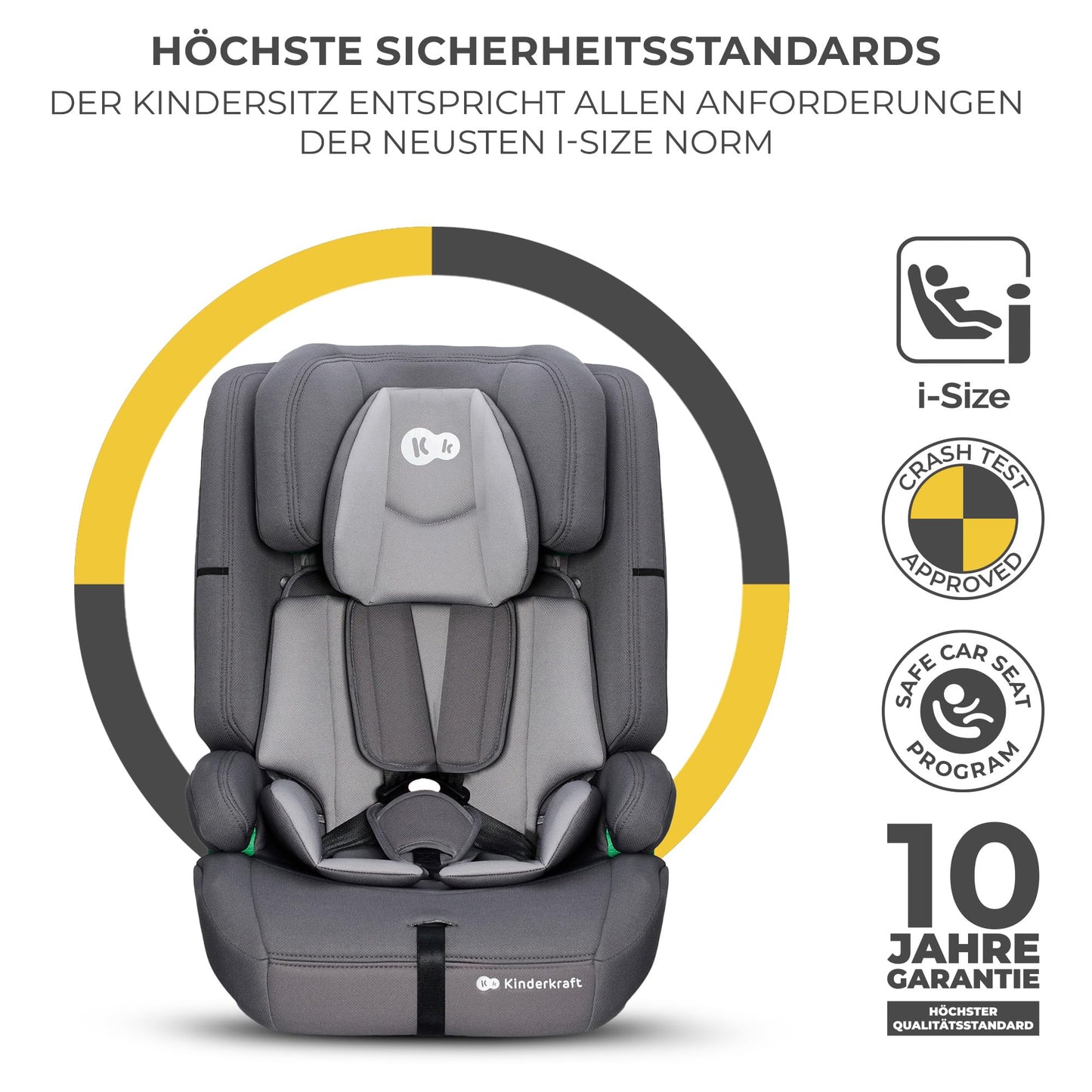 Kinderkraft SAFETY FIX 2 I-SIZE 76-150 cm Kindersitz 9-36 kg, Kinderautositze mit isofix, Einstellung der Kopfstütze, spezielle Sicherheitssysteme, 5 punkt gurte, Einsatz im set, Schwarz