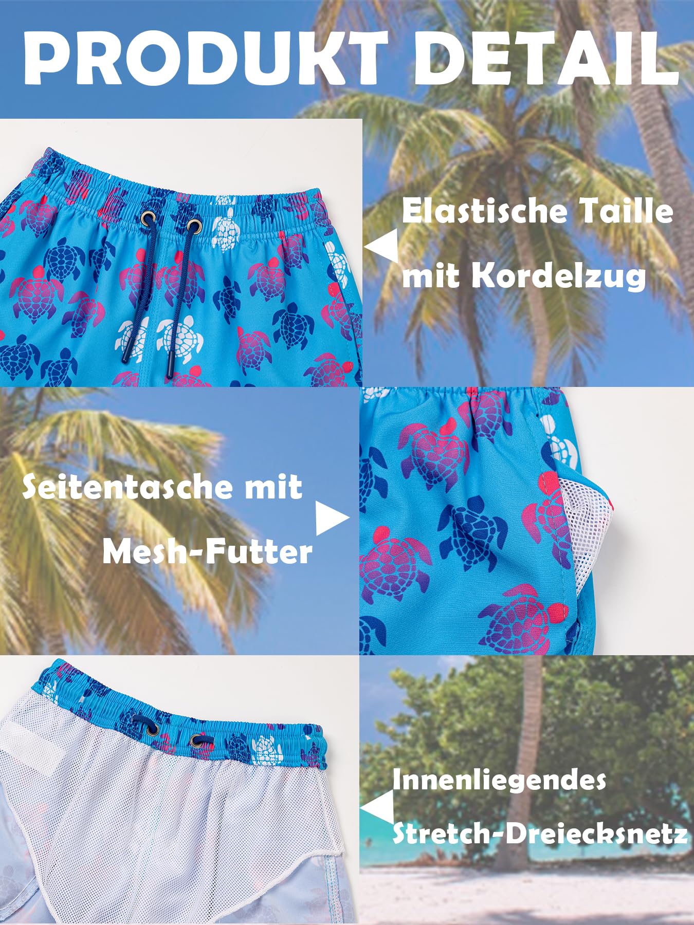 CALBOUNT Boys' Swimming Shorts Printed Quick Dry Swim Shorts with Inner Shorts 