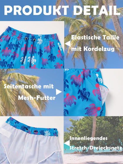 CALBOUNT Boys' Swimming Shorts Printed Quick Dry Swim Shorts with Inner Shorts 