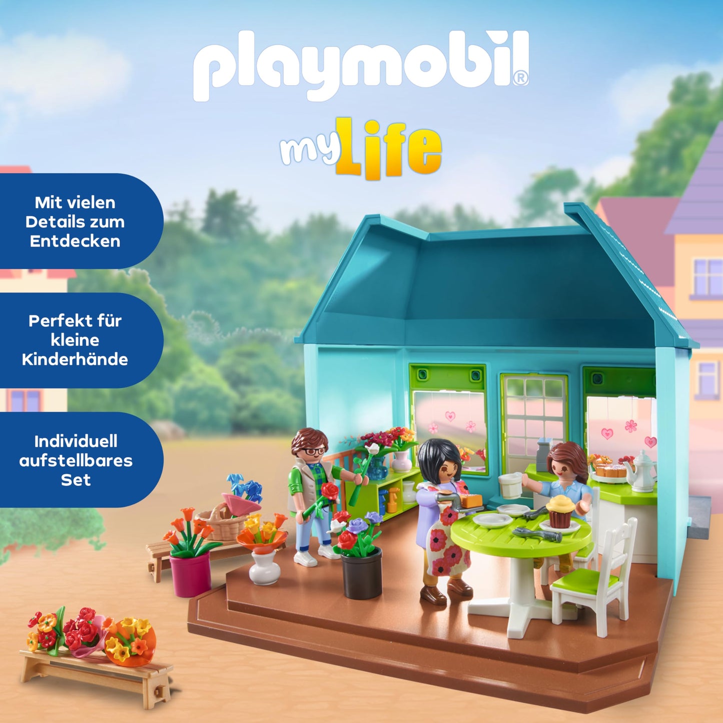 PLAYMOBIL MyLife Promo Pack 71648 Bio-Supermarkt, inklusive Kasse mit Warenlaufband, Einkaufswagen und DREI Figuren, detailreiches Spielzeug für Kinder ab 4 Jahren
