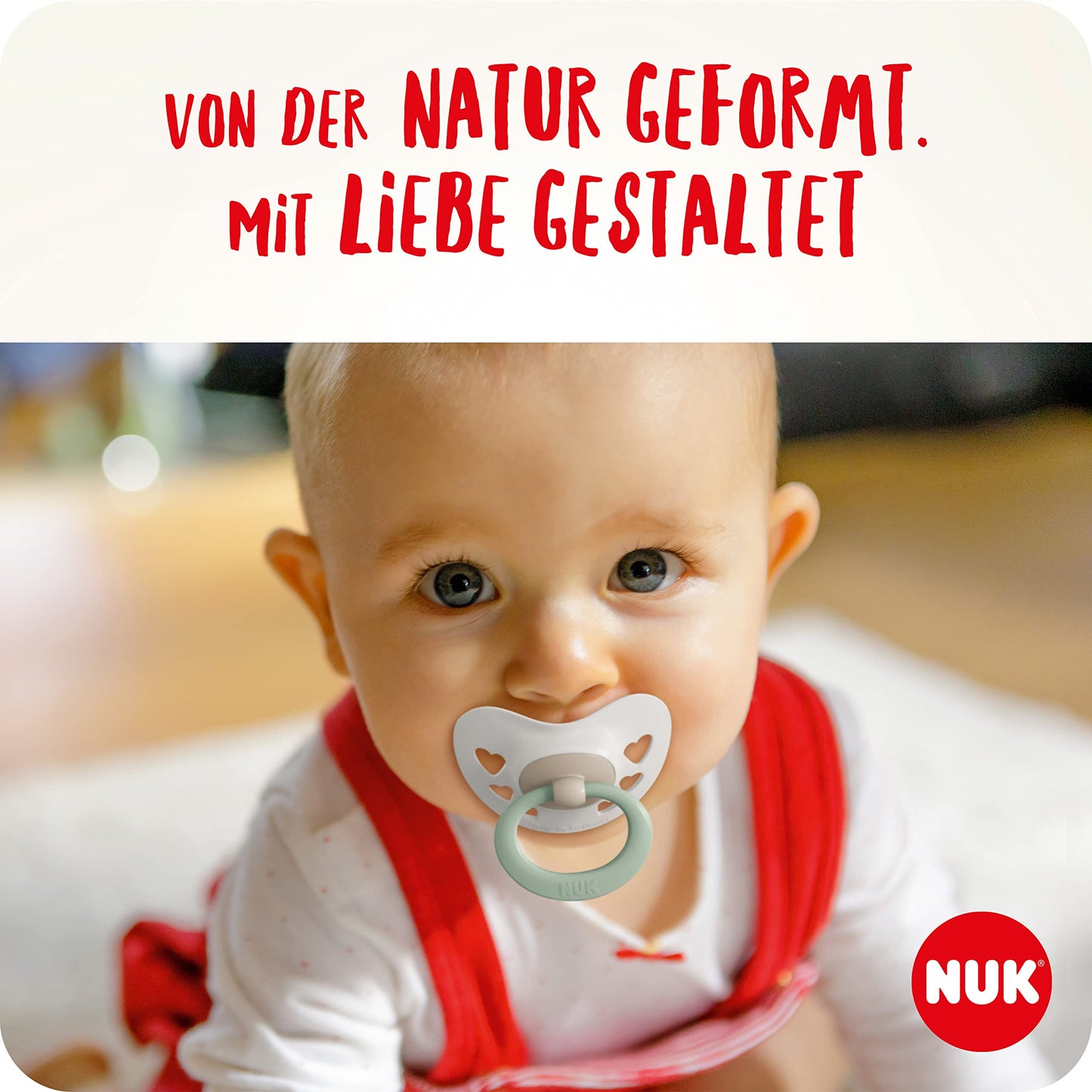 NUK Signature Baby Pacifier | 0-6 Months | Soothes 95% of Babies | BPA Free Silicone Heart-Shaped Pacifier | With Case | Green Stars | Pack of 2