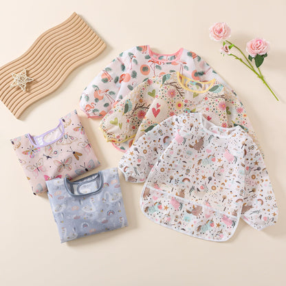 Yunguui Baby Bibs with Sleeves, 5 Pack, Washable Full Body Bibs, Sleeved Bibs, Waterproof for 3-30 Months 