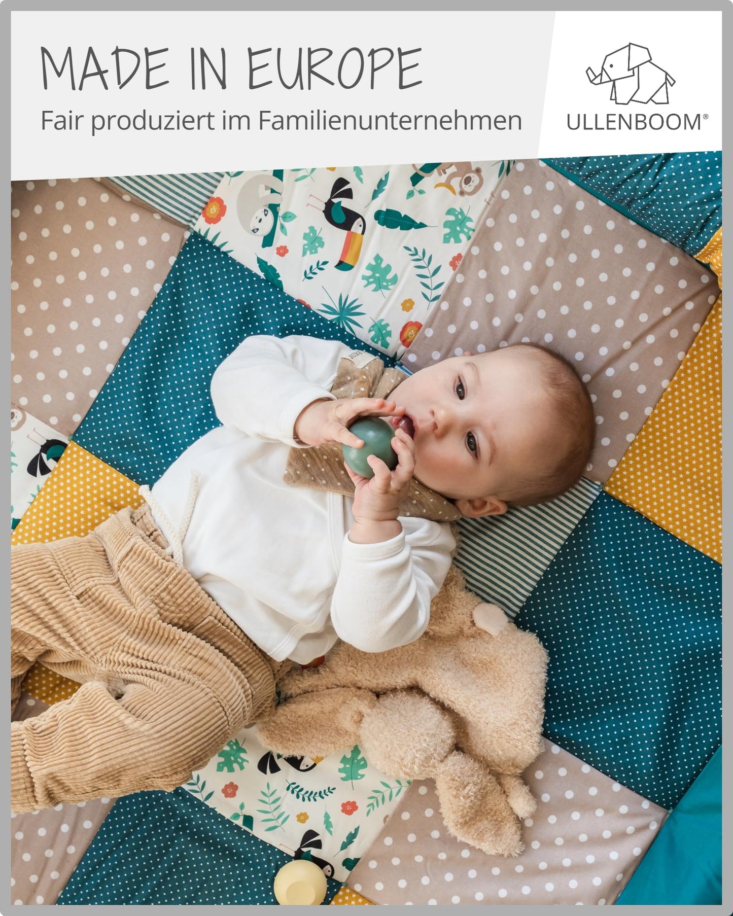 ULLENBOOM Krabbeldecke für Baby 100x100 cm, 100% OEKO-TEX Materialien, Made in EU, Dick & weich gepolstert, Sandblume - ideal als Babydecke, Laufgittereinlage & Spieldecke Baby