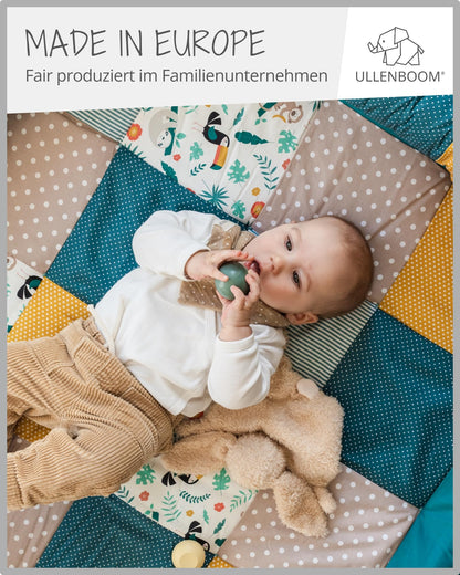 ULLENBOOM Krabbeldecke für Baby 100x100 cm, 100% OEKO-TEX Materialien, Made in EU, Dick & weich gepolstert, Sandblume - ideal als Babydecke, Laufgittereinlage & Spieldecke Baby
