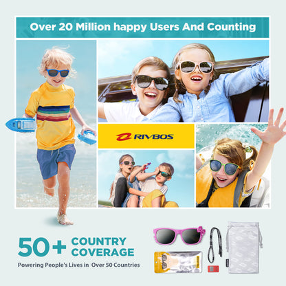 RIVBOS Rubber Sunglasses Children's Polarised UV400 Protection Flexible Glasses with Strap Boys Girls Baby and Children Age 3-10 RBK002-1