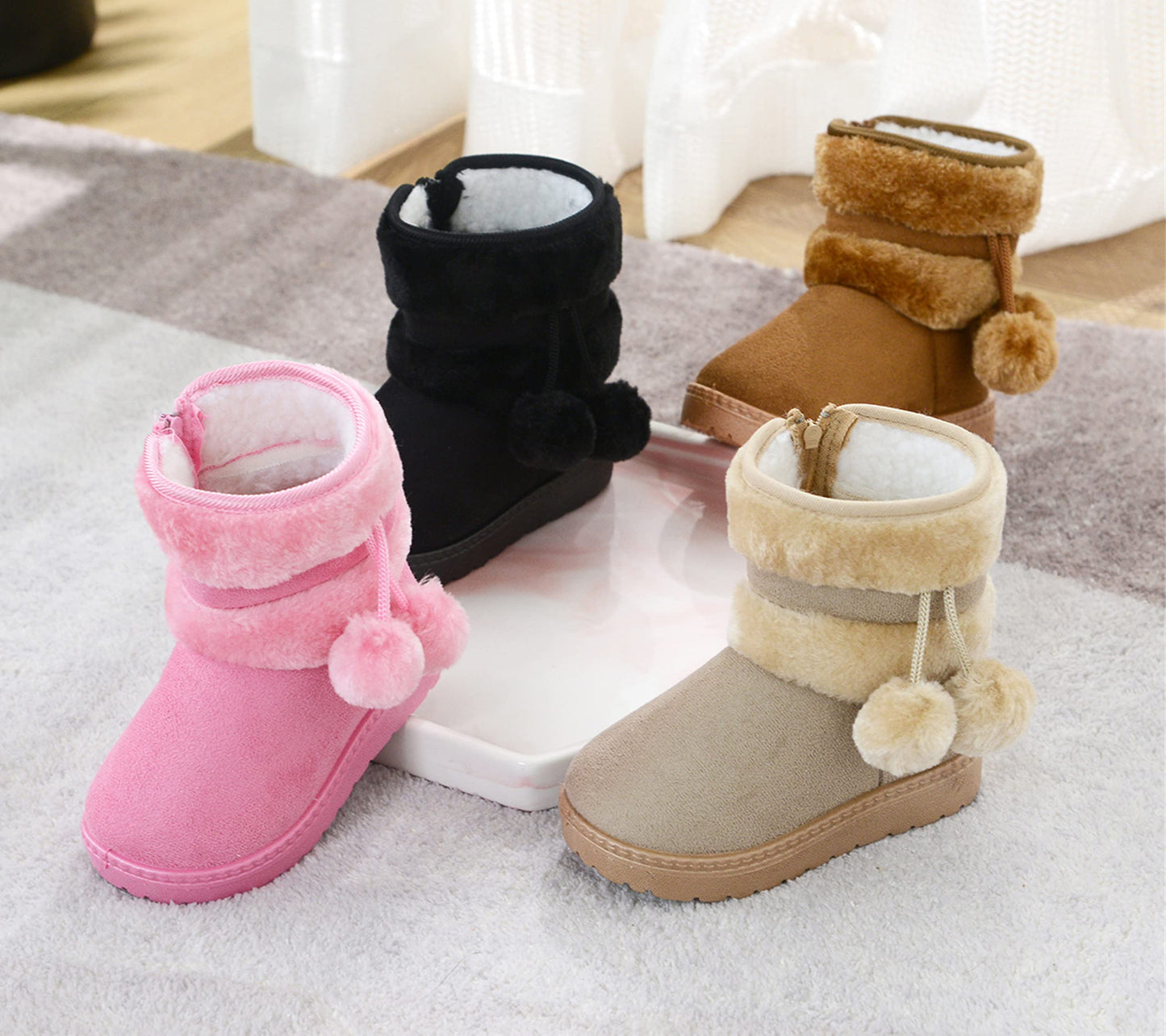 Children's Warm Lined Snow Boots, Girls' Winter Shoes, Baby Non-Slip Boots, Toddler Shoes, Soft Soles, Slip-On Boots