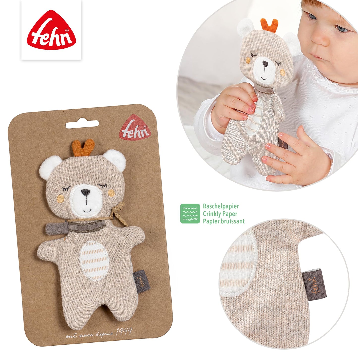Fehn Knister-Seestern – Activity-Rascheltier zum Greifen & Lauschen | Fördert Sinne und Motorik – zum Geräusche erzeugen und Spielen – für Babys und Kleinkinder ab Geburt