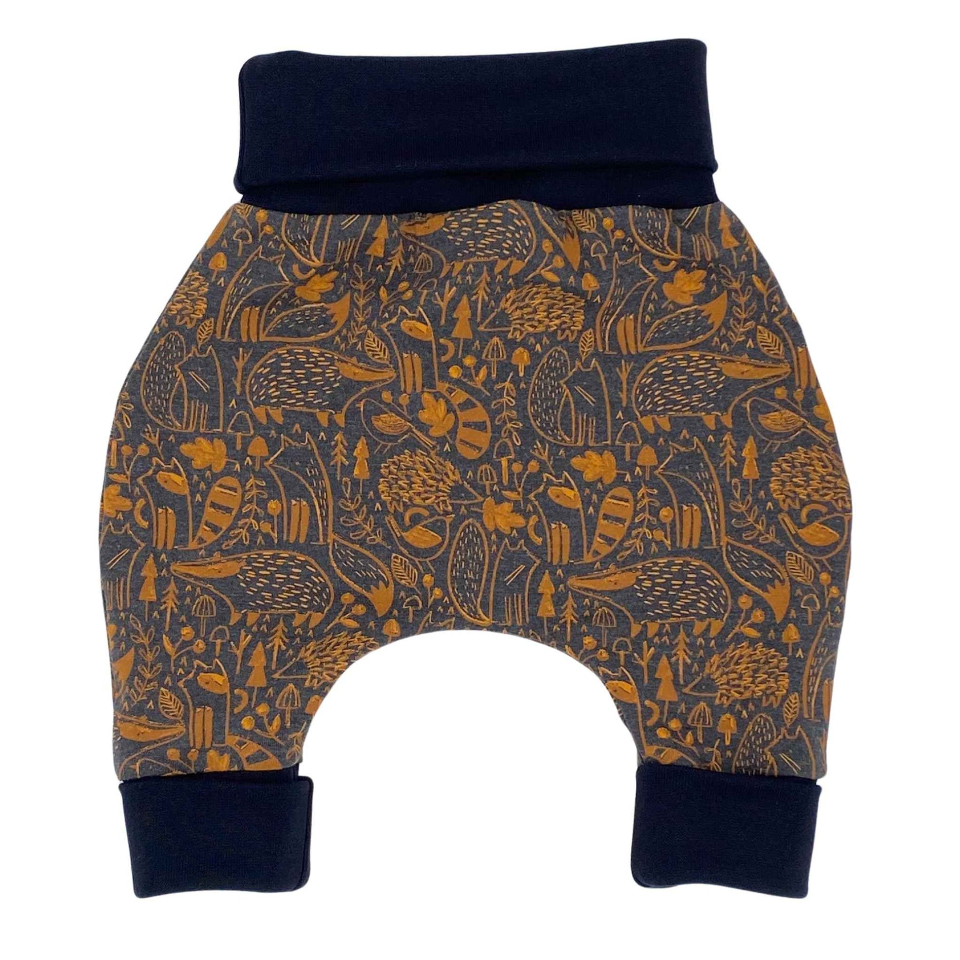 Baby Baggy Trousers, Handmade Cotton Jersey Grow Trousers, Sizes 50-74, 68-86, 92-104, Wide Waistband (Wild Life, 50-74)