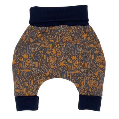 Baby Baggy Trousers, Handmade Cotton Jersey Grow Trousers, Sizes 50-74, 68-86, 92-104, Wide Waistband (Wild Life, 50-74)