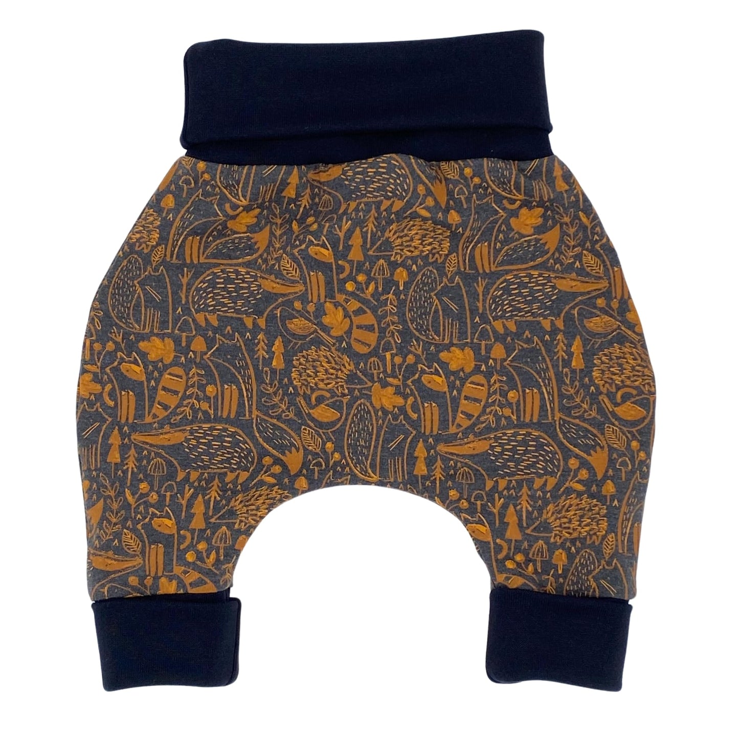 Baby Baggy Trousers, Handmade Cotton Jersey Grow Trousers, Sizes 50-74, 68-86, 92-104, Wide Waistband (Wild Life, 50-74)