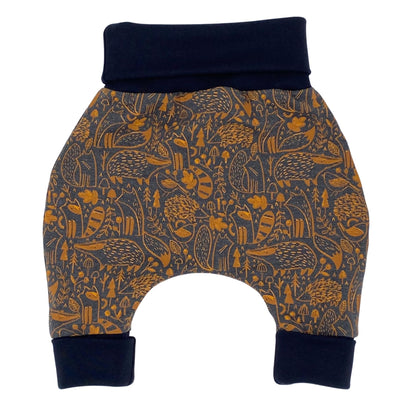 Baby Baggy Trousers, Handmade Cotton Jersey Grow Trousers, Sizes 50-74, 68-86, 92-104, Wide Waistband (Wild Life, 50-74)