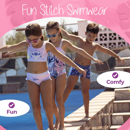 Stitch Bikini Mädchen – 2-teiliges Badeanzug-Set für Kinder mit Rüschen – Pastellfarben – Ideal für Strand & Pool – Badeanzug Stitch Design