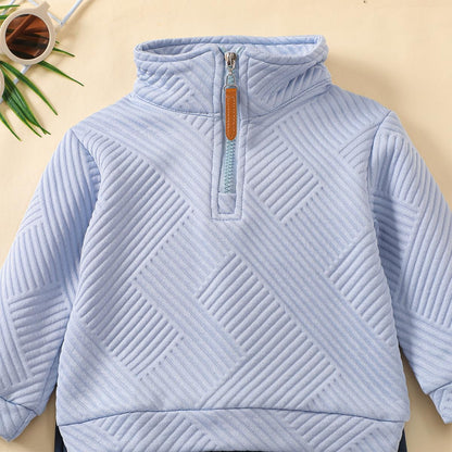Kleinkind Baby Jungen Kleidung Outfits Langarm Turn-Down Kragen Plain / Checked Sweatshirt und Hose 2 Stück Herbst Winter Trainingsanzug Set